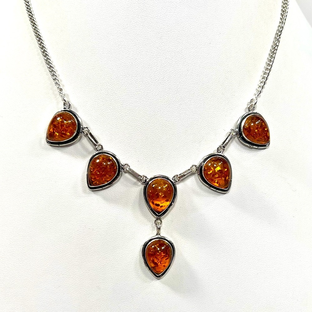 Amber 925 Vintage Style Synthetic Stone Necklace